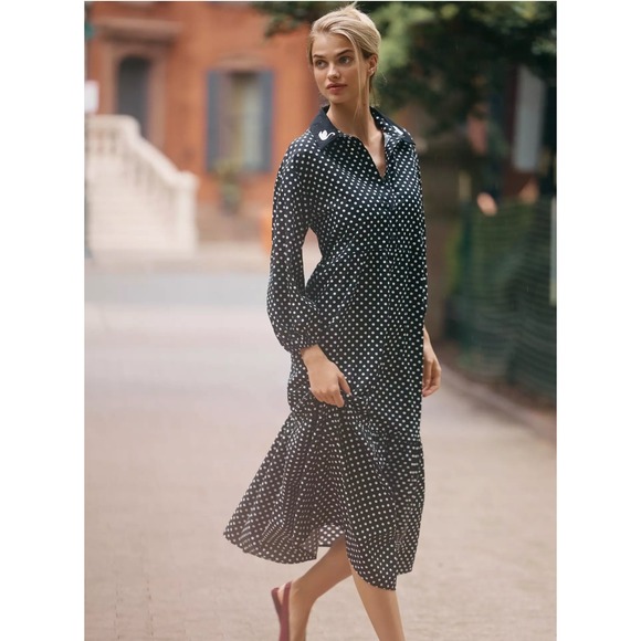 Maeve Dresses & Skirts - Anthropologie Maeve Bettina Tiered Cotton Midi Dress Polka Dot Swan Size S